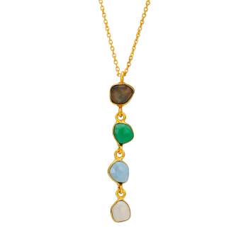 Kette aus Messing, vergoldet, Labradorit, grün/blau/weiß Onyx